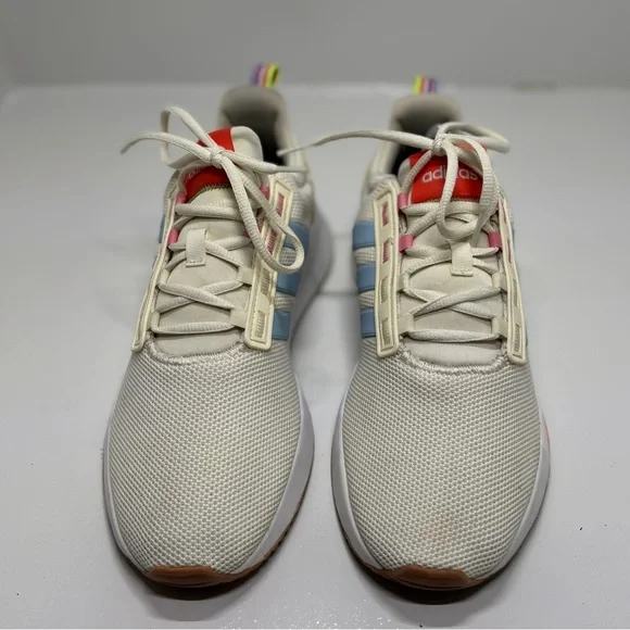 Adidas Cloudfoam Super Pride Shoes Womens 10 Cream Blue Rainbow Running Sneakers - Picture 4 of 15